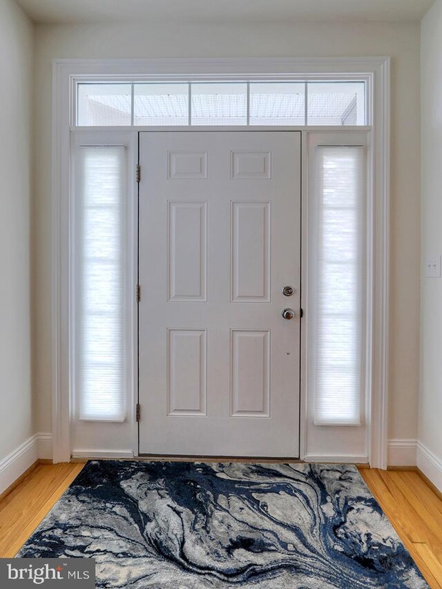 foyer featuring plenty of natural light and light hardwood / wood-style floors