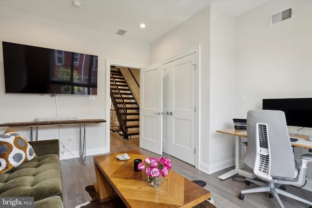 office space featuring hardwood / wood-style flooring