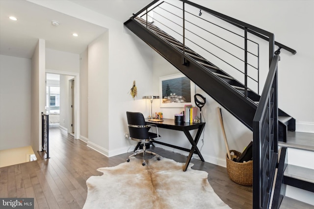 office space featuring hardwood / wood-style floors