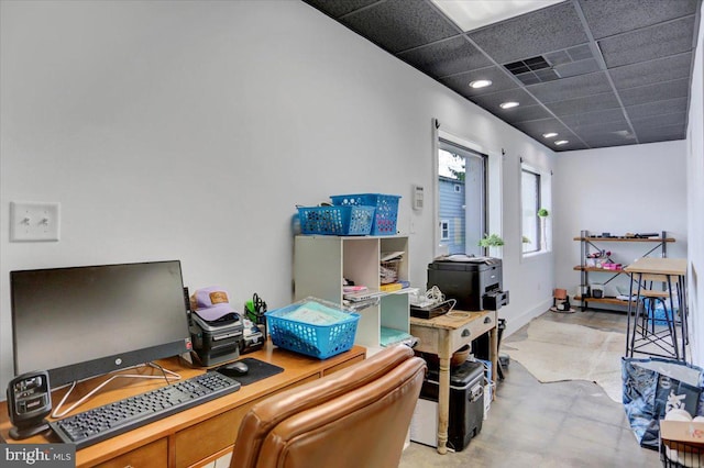 office featuring a paneled ceiling