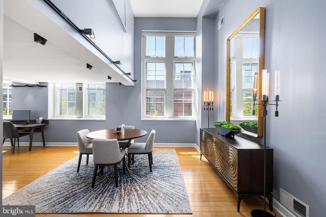 dining space featuring light hardwood / wood-style floors