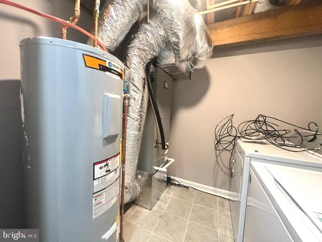 utilities with water heater and washing machine and dryer