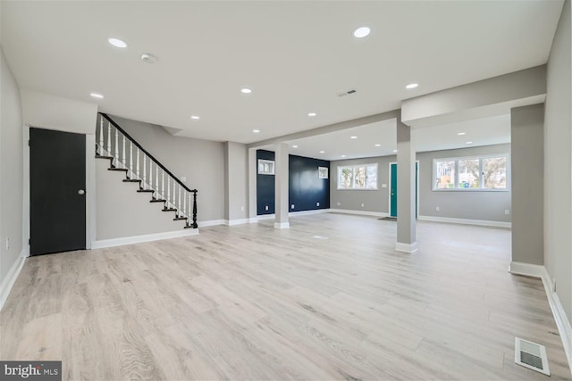 unfurnished living room featuring light hardwood / wood-style floors