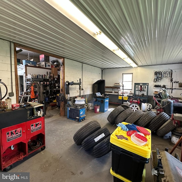 garage featuring a workshop area