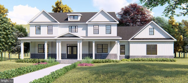 view of front of house featuring a porch and a front yard