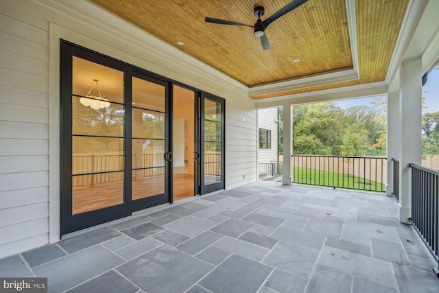 view of patio with a porch and ceiling fan