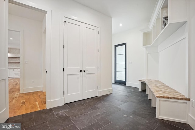 mudroom featuring dark hardwood / wood-style floors