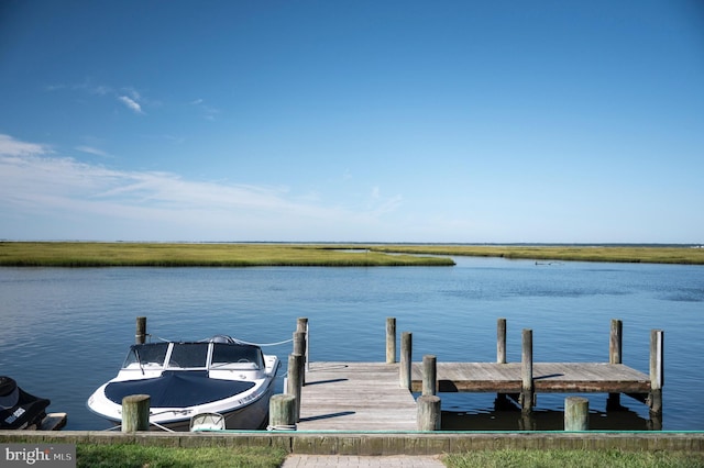 view of dock with a water view