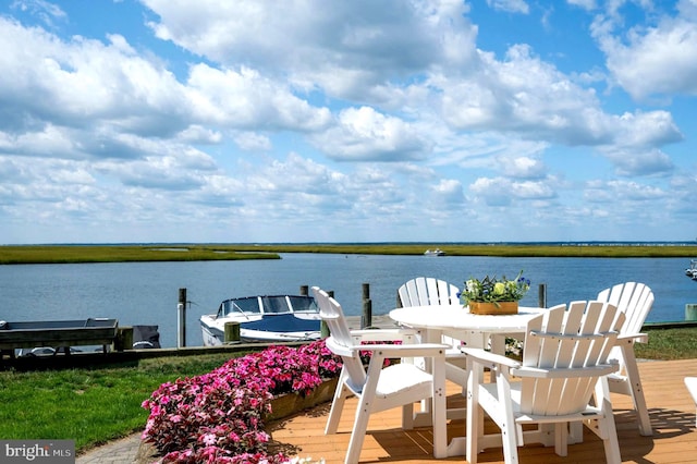 view of dock with a water view