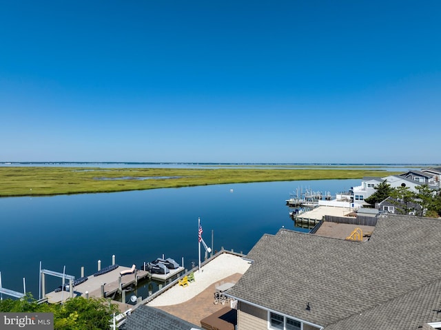 exterior space featuring a water view