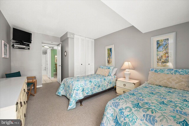 carpeted bedroom featuring a closet