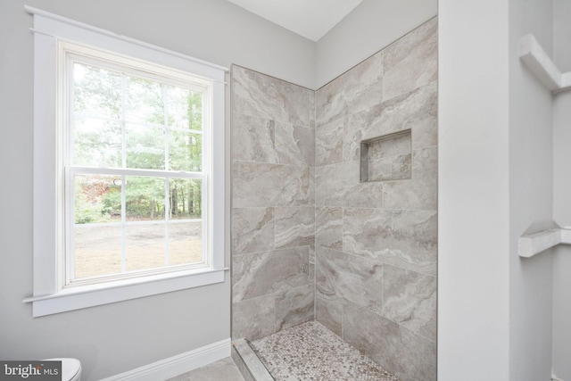 bathroom with toilet and tiled shower