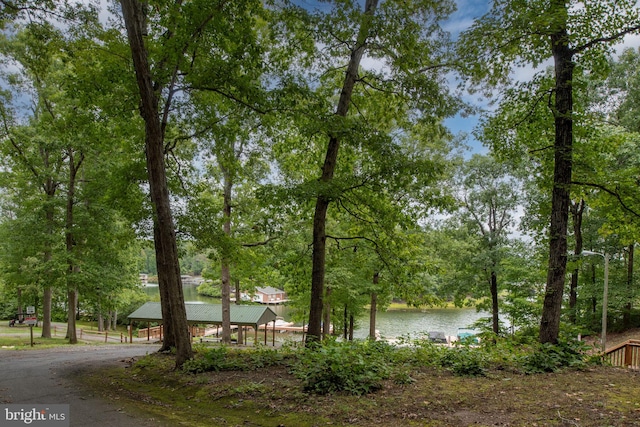 view of water feature featuring a gazebo