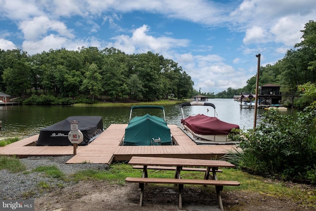 view of dock featuring a water view