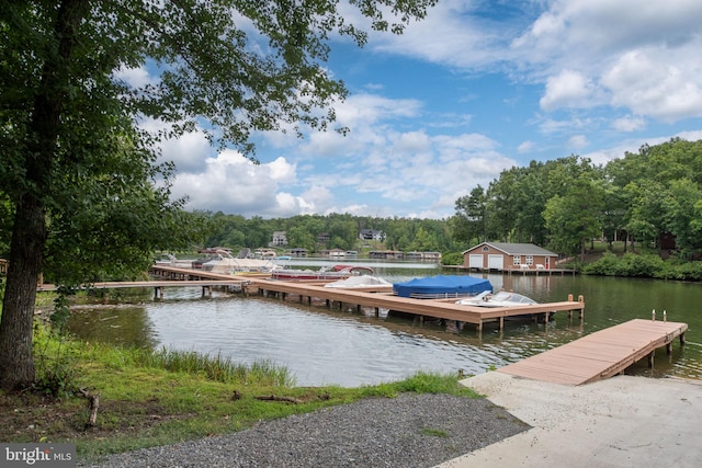 view of dock with a water view