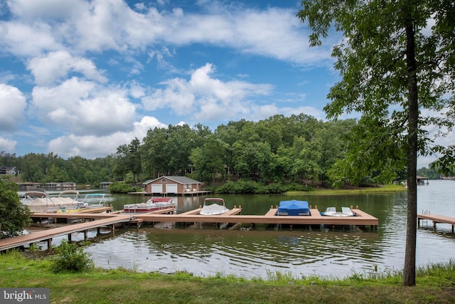 view of dock with a water view