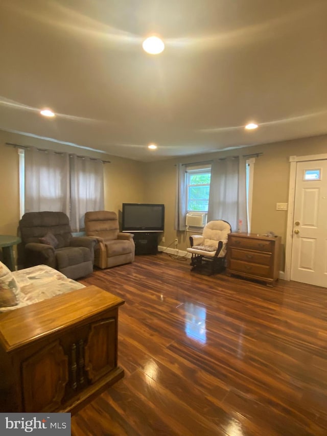 living room with dark wood-type flooring