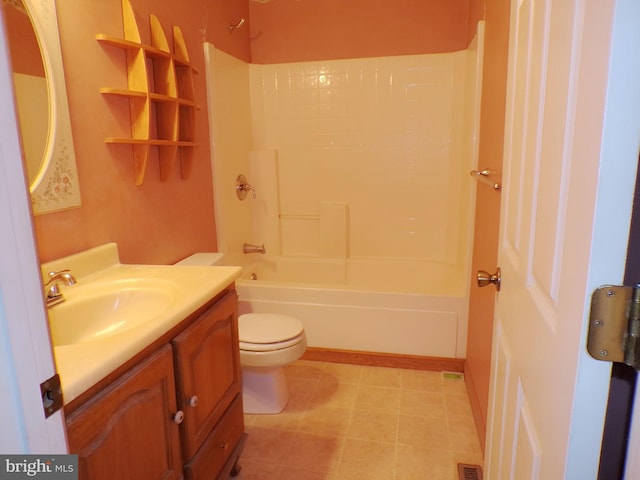 full bathroom featuring vanity, tub / shower combination, and toilet