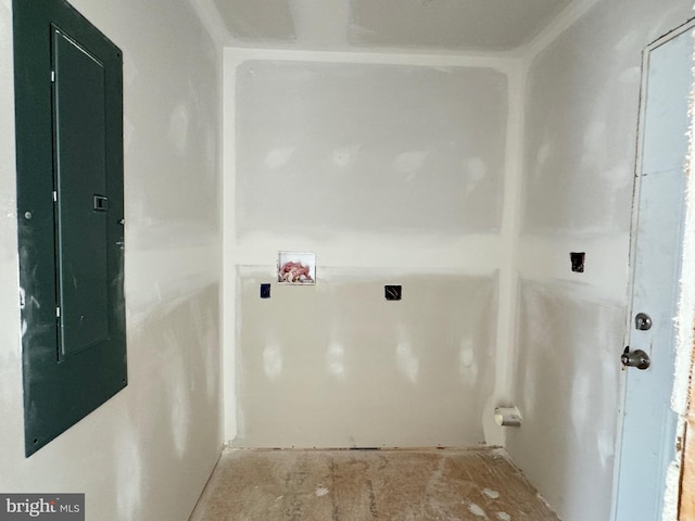 laundry area with washer hookup and electric panel