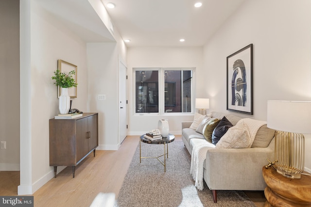 living room with light hardwood / wood-style flooring