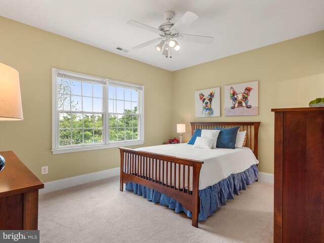 home office featuring carpet flooring, ceiling fan, and a wealth of natural light