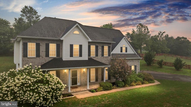 view of front of house with a yard