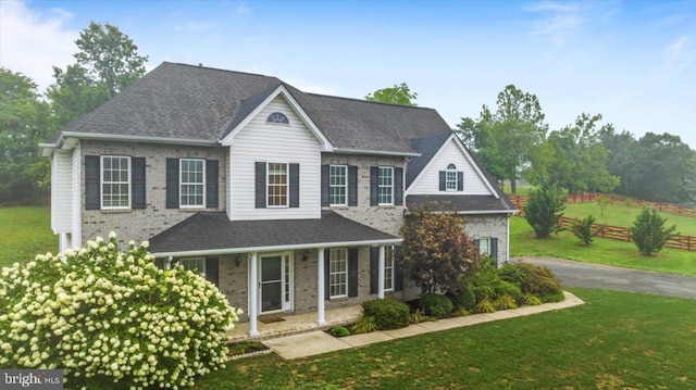 view of front of home featuring a porch and a front yard