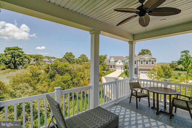 balcony with ceiling fan