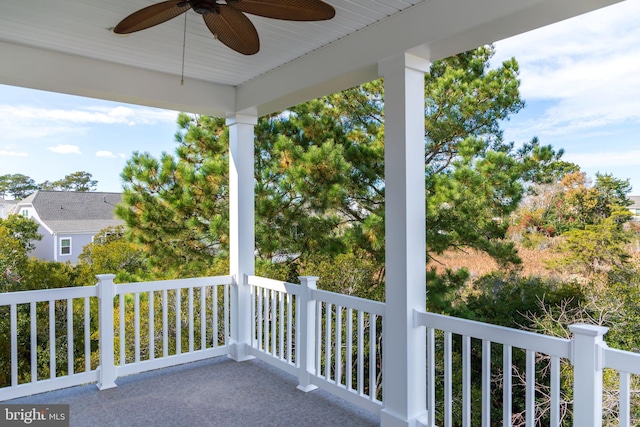 view of patio featuring ceiling fan