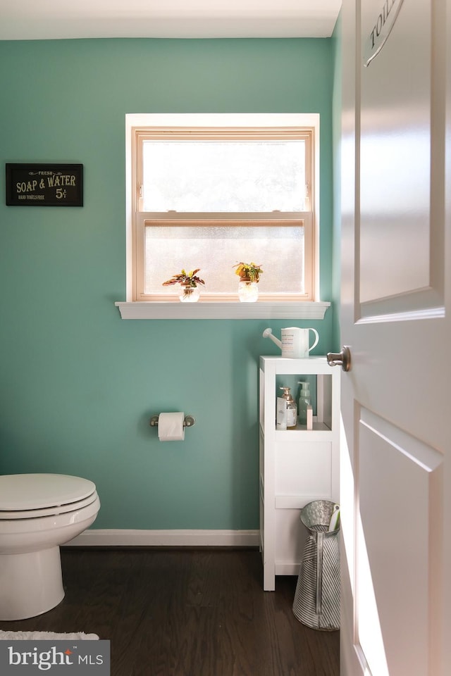 bathroom featuring toilet and wood-type flooring