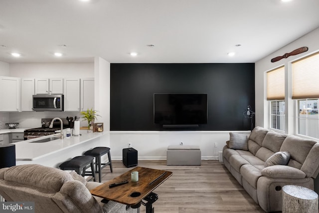 living room featuring light wood-type flooring