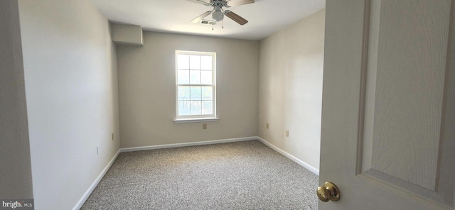 unfurnished room with carpet floors and ceiling fan