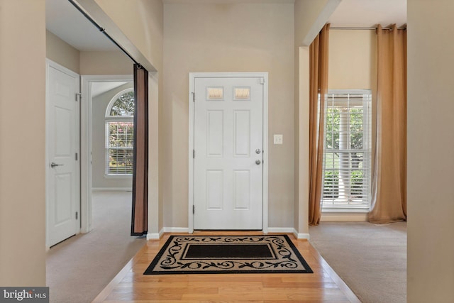 view of carpeted entrance foyer