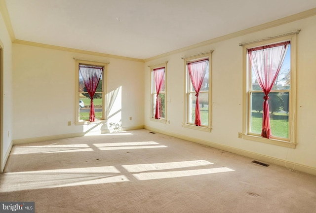 carpeted empty room with ornamental molding