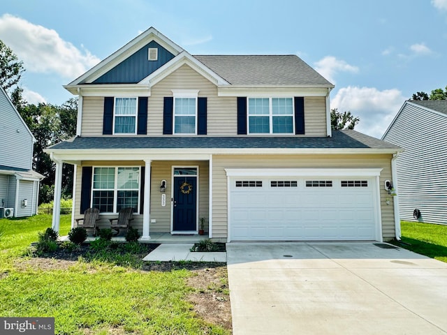 view of front of home featuring covered porch and a front yard