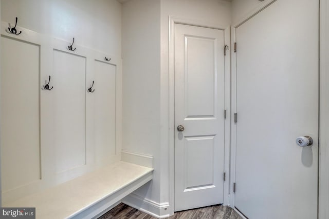 mudroom with wood-type flooring