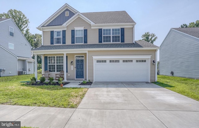 view of front of house featuring a front lawn and central air condition unit