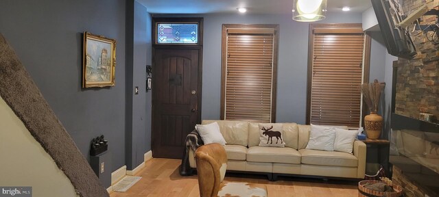 living room with light wood-type flooring