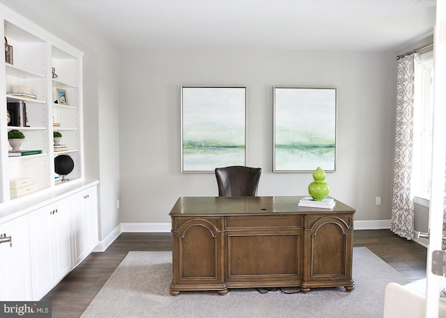 office space with hardwood / wood-style floors and a healthy amount of sunlight