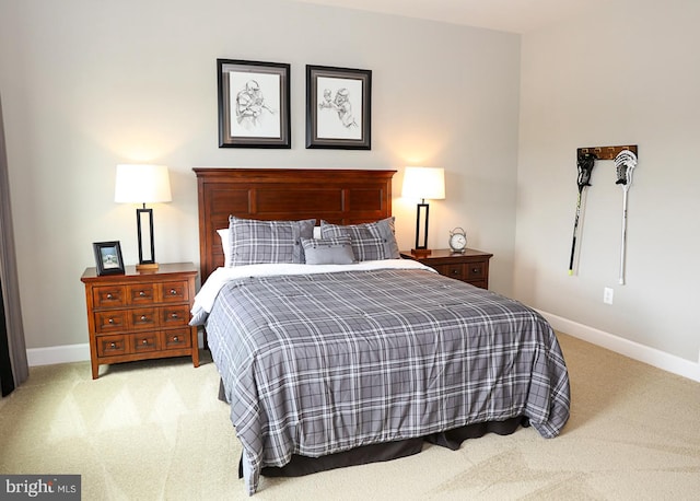 bedroom with light carpet