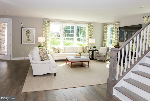 living room featuring dark hardwood / wood-style floors