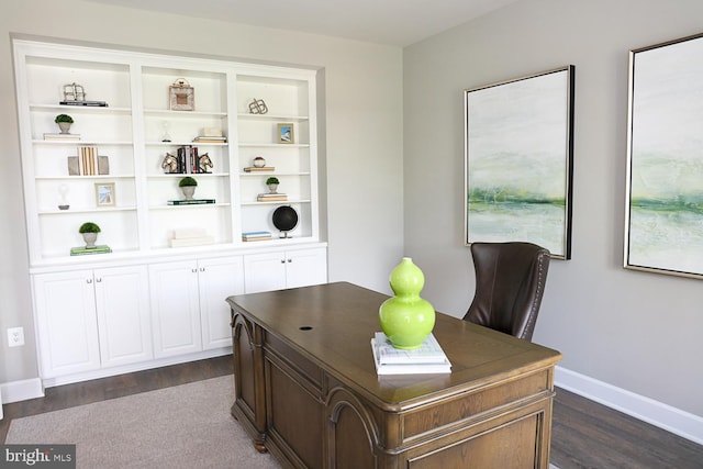 office area with dark hardwood / wood-style flooring