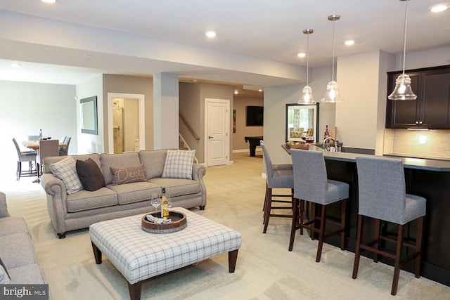 living room with light carpet