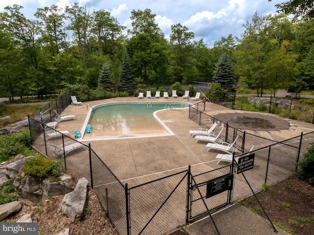 view of swimming pool featuring a patio area