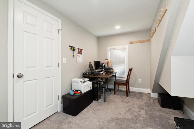 view of carpeted home office