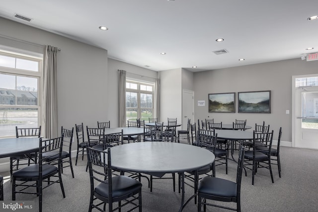 dining room featuring carpet floors and a wealth of natural light