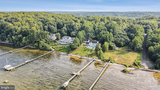 aerial view featuring a water view