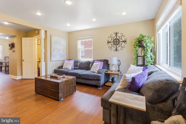 living room with hardwood / wood-style flooring