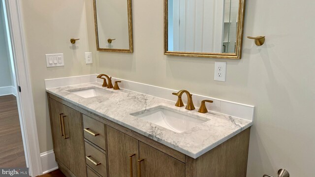 bathroom featuring vanity and wood-type flooring