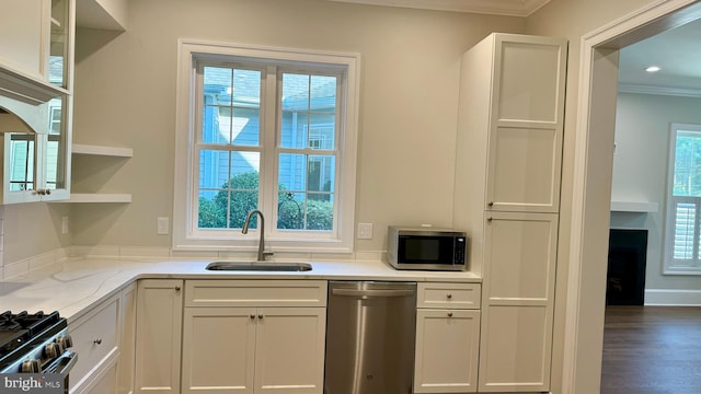 kitchen with white cabinetry, appliances with stainless steel finishes, and plenty of natural light